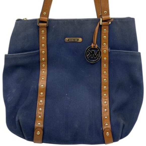 Michael Kors Handbags - Michael Kors M Blue Interwoven Canvas Shoulder Bag